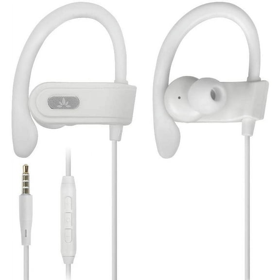 Avantree E171 - Sports Earbuds Wired with Microphone, Sweatproof Wrap Around Earphones with Over Ear Hook, in Ear Running Headphones for Workout Exercise Gym Compatible with Cell Phones - White