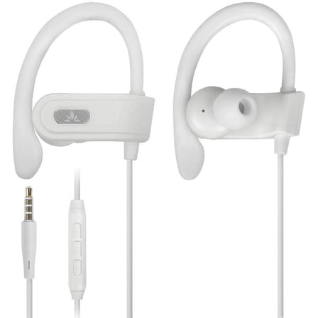 Avantree E171 - Sports Earbuds Wired with Microphone, Sweatproof Wrap Around Earphones with Over Ear Hook, in Ear Running Headphones for Workout Exercise Gym Compatible with Cell Phones - White