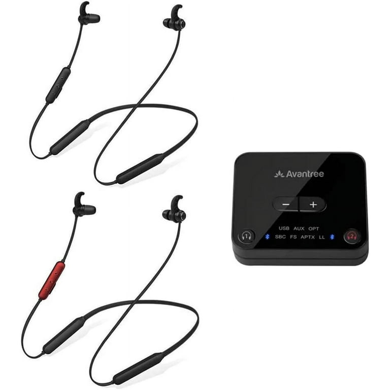 Avantree HT Wireless Earbuds for TV Listening (Set of 2) with Bluetooth  Transmitter, Individual Volume Control, 20Hrs Neckband Headphones, Plug &  Play, No Audio Delay 
