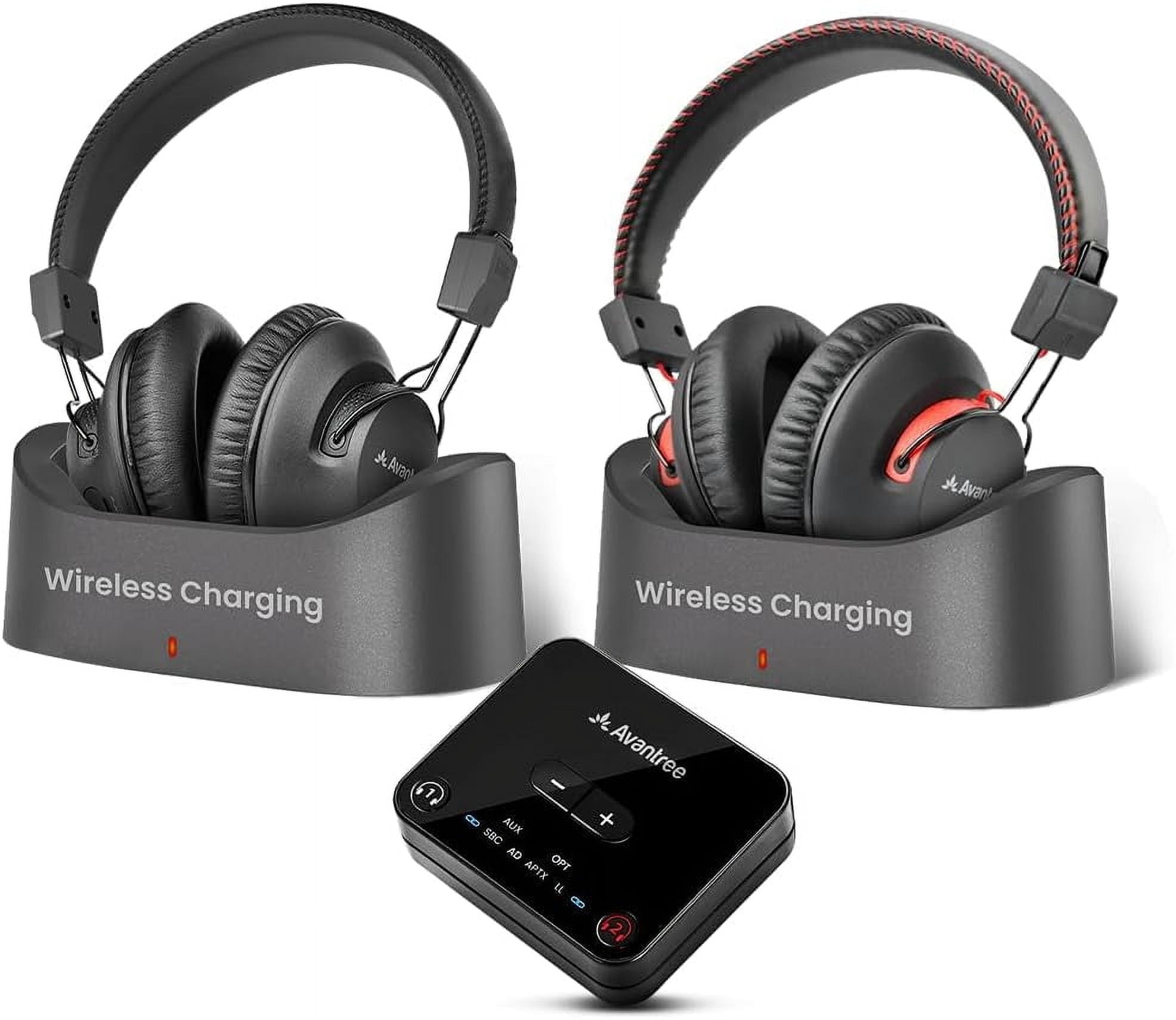 Avantree HT41899 Plus 2 - Dual Bluetooth 5.3 Wireless Headphones for TV with Transmitter and Charging Docks, aptX Adaptive & Low Latency, Compatible with TVs with Optical or 3.5mm AUX