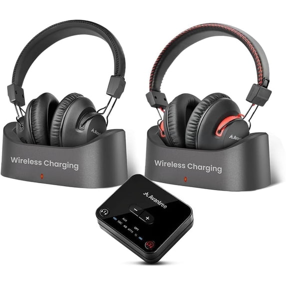 Avantree HT41899 Plus 2 - Dual Bluetooth 5.3 Wireless Headphones for TV with Transmitter and Charging Docks, aptX Adaptive & Low Latency, Compatible with TVs with Optical or 3.5mm AUX