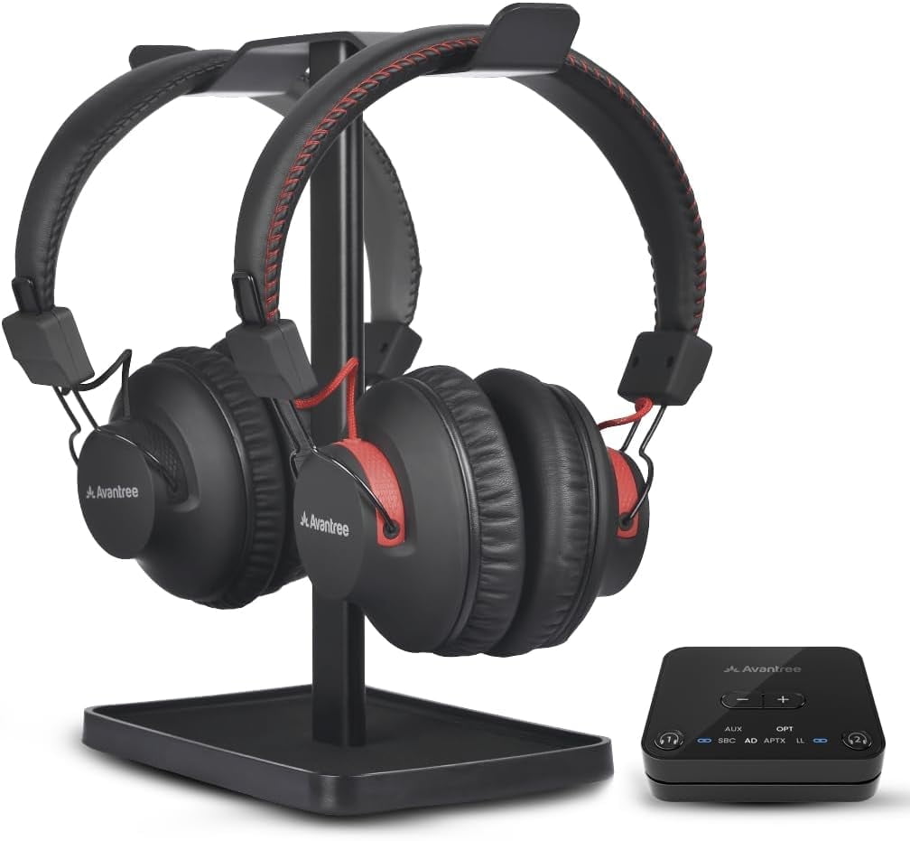 Avantree HT41899 Plus - Dual Qualcomm-Powered Bluetooth 5.3 Headphones & Transmitter for Wireless TV Watching with aptX Adaptive, Individual Volume Controls, Optical Support, and Long 50hr Playtime