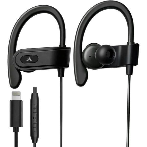 Avantree L171 - Over Ear Lightning Headphones Wired for iPhone, MFi Certified Earbuds, in Line Mic for Clear Calls, Good Sound & Comfortable, Ideal for Sports, Compatible with iPhone 14 13 12 11