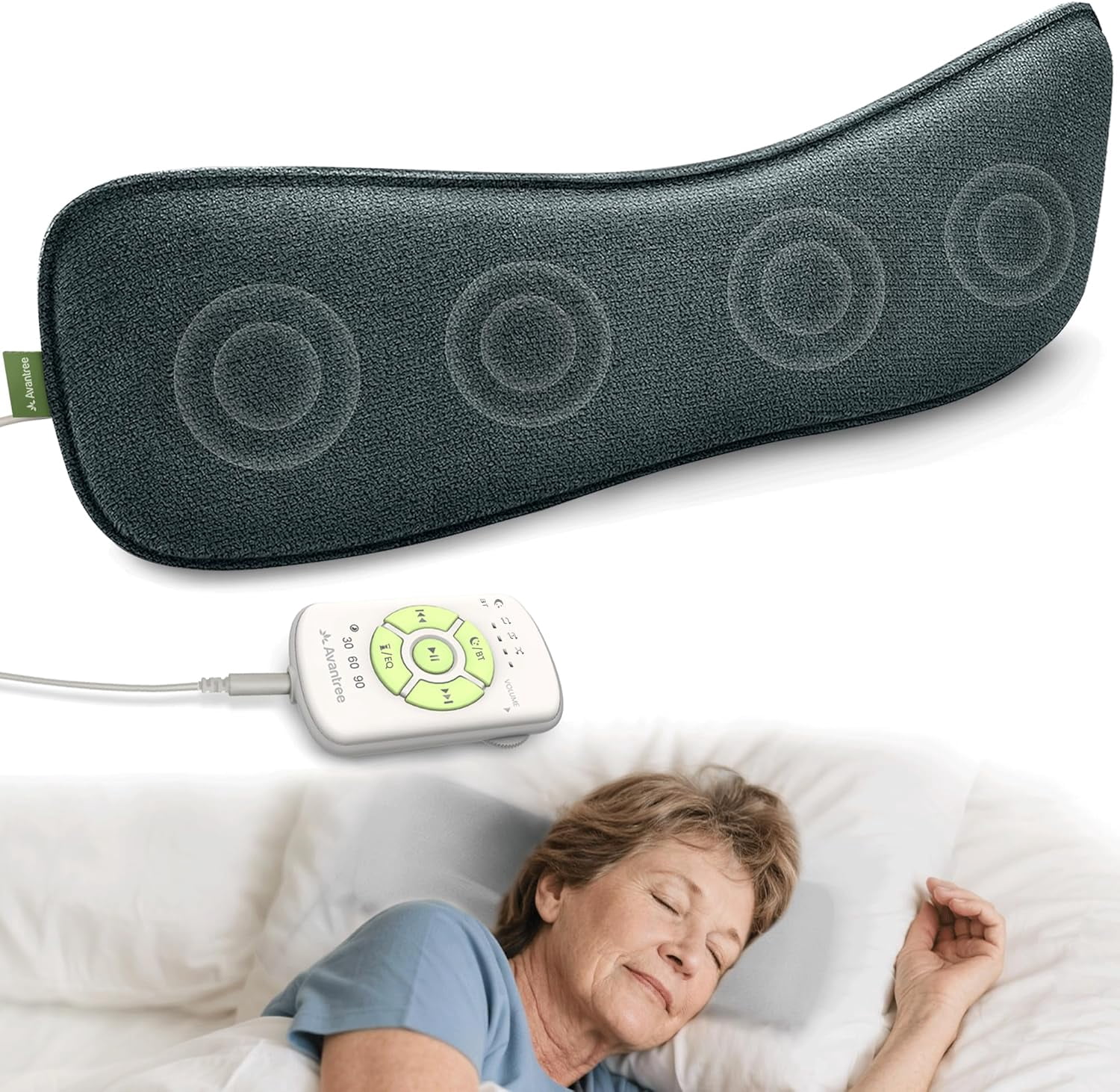 Avantree Slumber 2 - Bluetooth 5.4 Pillow Sleep Headphones with 4 Flat Speakers, White Noise, Remote Control, Sleep Timer - Soft & Comfortable Design for Side Sleepers