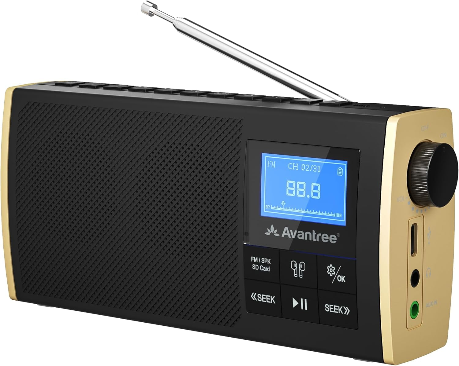 Avantree Soundbyte T FM Radio with Bluetooth, Works with Your Bluetooth Earbuds, SD Card MP3 Player, Portable Bluetooth Speaker All-in-1, 11hr Rechargeable & Replaceable Battery, Easy to Use