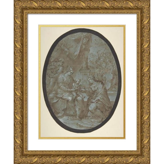 Avanzino Nucci 19x24 Gold Ornate Framed and Double Matted Museum Art Print Titled - The Mystic Marriage of Saint Catherine of Alexandria (1551-1629)