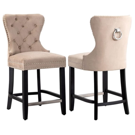 Avara 24" Tufted Velvet Counter Stool with Black Legs (Set of 2)