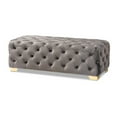 thumbnail image 1 of Avara Glam and Luxe Gray Velvet Fabric Upholstered Gold Finished Button Tufted Bench Ottoman, 1 of 5