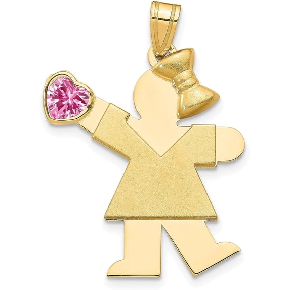 Avariah 14k Yellow Gold Girl with CZ October Birthstone Charm - 30mm
