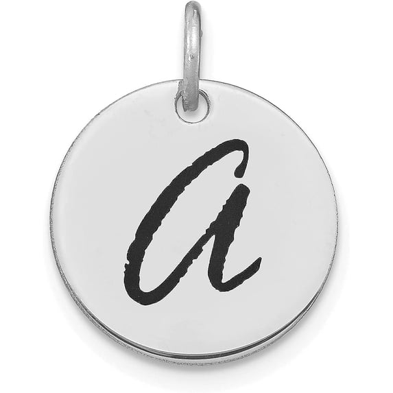 Avariah 14kw White Gold Polished Black Enamel Letter O Initial Disk Charm - 15.24mm