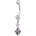 thumbnail image 1 of Avariah Diamonds 10k White Gold Square Amethyst CZ Belly Dangle - 37mm, 1 of 5