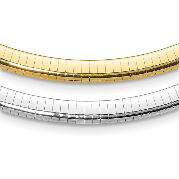 Avariah Diamonds Gold 14K 6.2mm Two-tone Reversible Omega Necklace - 16"- Made In Italy Chain