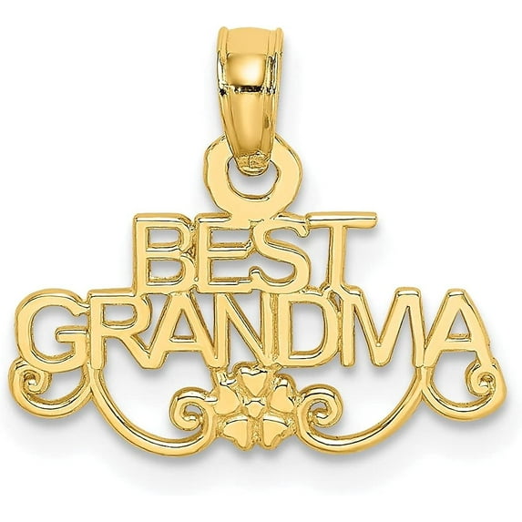 Avariah Diamonds Solid 10K Yellow Gold BEST GRANDMA With Flower Pendant - 13.7mm