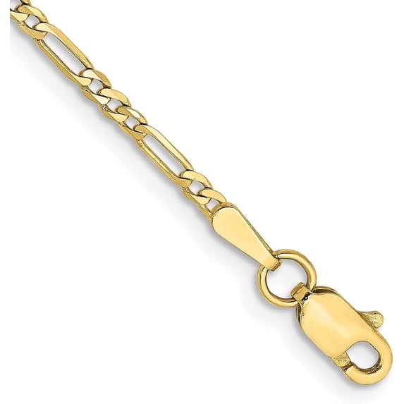 Avariah Diamonds Solid 10k Yellow Gold 2mm Flat Figaro Chain - 8" Bracelet