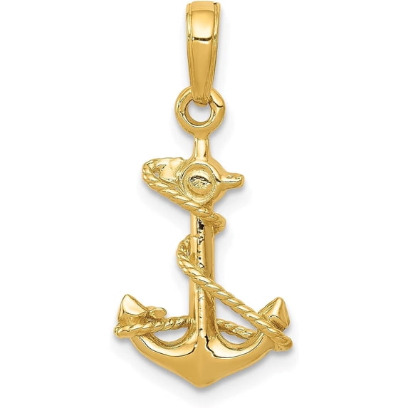 Avariah Diamonds Solid 10k Yellow Gold 3-D Anchor with Rope Pendant - 22mm