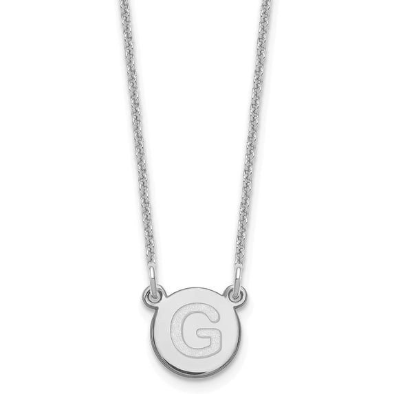 Avariah Diamonds Solid 10kw White Gold Tiny Circle Block Initial Letter G Necklace - 18" Chain