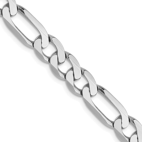 Avariah Diamonds Solid 14K White Gold 6.2mm Flat Figaro Chain - 8" Bracelet