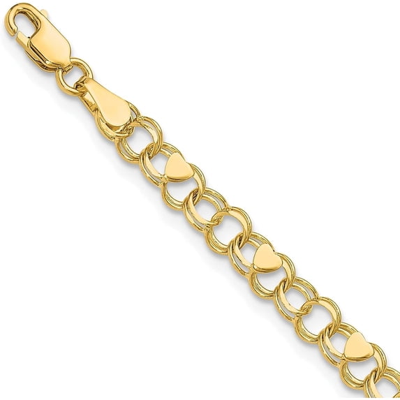 Avariah Diamonds Solid 14k Yellow Gold Double Link Heart Charm Bracelet - 7"