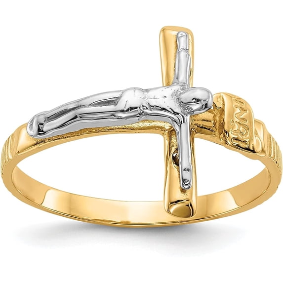 Avariah Diamonds Solid Gold 14k Two-tone Polished INRI Crucifix Ring - Ring Size 6.75