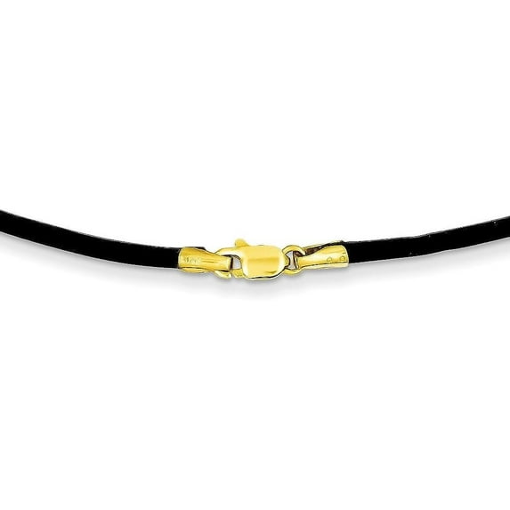 Avariah Solid 14k Yellow Gold 2.2mm 18in Black Leather Cord Necklace - 18" Chain