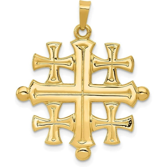 Avariah Solid 14k Yellow Gold Polished Jerusalem Cross Pendant - 32mm