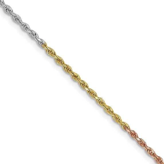Avariah Solid Gold 14K Tri-colored 1.7mm Diamond-cut Rope with Lobster Lock Chain - 16"
