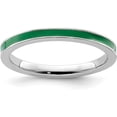 thumbnail image 1 of Avariah Solid Sterling Silver Stackable Expressions Green Enameled 2.5mm Ring - Ring Size 7.0, 1 of 7