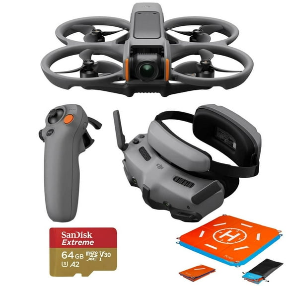 Avata 2 Fly More Combo (1 Battery), FPV Drone with Camera 4K, Built-in Propeller Guard, Easy Flip/Roll, Goggles 3 and RC Motion 3 Included, POV Content Camera Drone, Black + SD Card & Landin