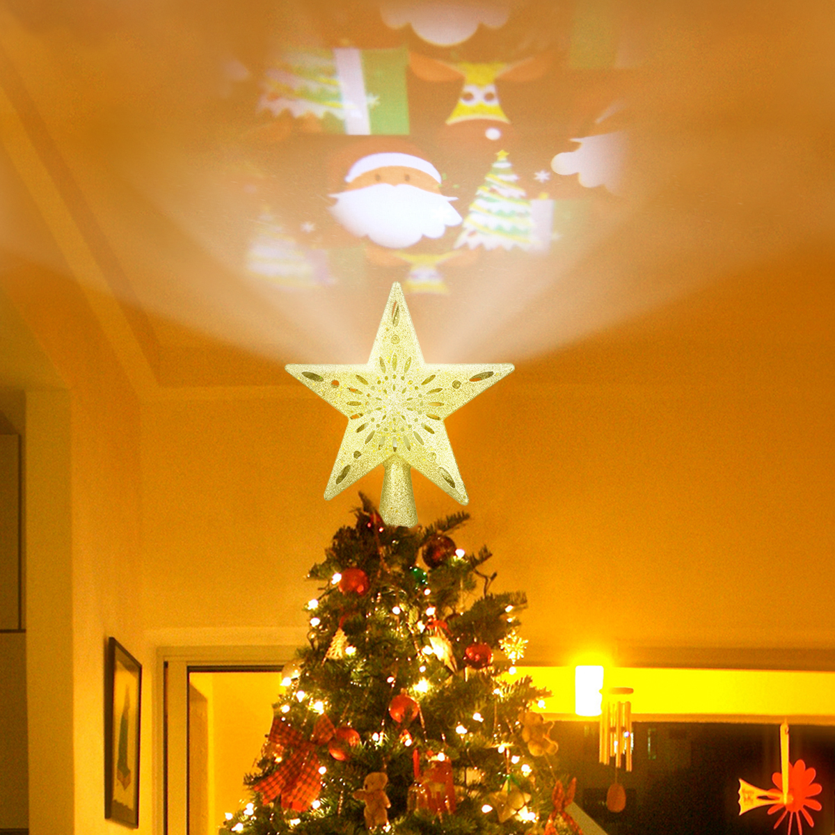 Roylvan Christmas Tree Topper with Remote Control, 60 LED Hexagonal