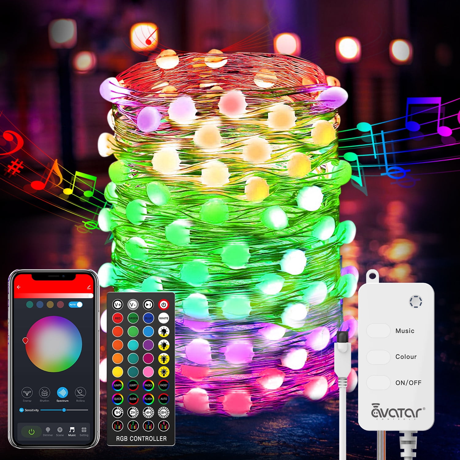 Avatar Controls Globe 32.8 ft. 66 LED Outdoor Dreamcolor Smart String Lights with IR Remote