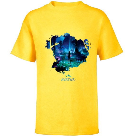 Avatar Na’vi in Pandora Jungle at Night with Logo - Short Sleeve T-Shirt for Kids - Customized-Yellow