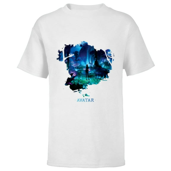 Avatar Na’vi in Pandora Jungle at Night with Logo - Short Sleeve T-Shirt for Kids - Customized-White