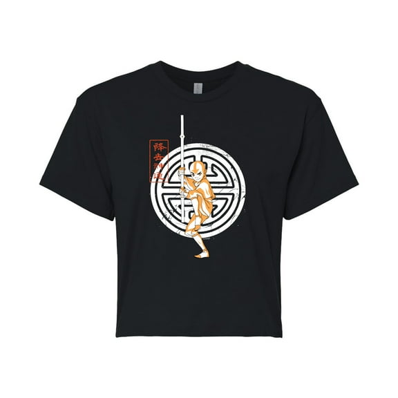 Avatar - The Last Airbender - Aang Crest - Juniors Cropped Cotton Blend T-Shirt
