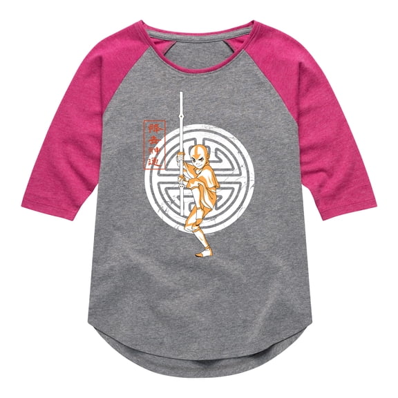 Avatar - The Last Airbender - Aang Crest -Youth Girls Raglan Graphic T-Shirt