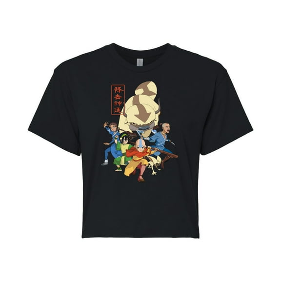Avatar - The Last Airbender - Aang Group - Juniors Cropped Cotton Blend T-Shirt