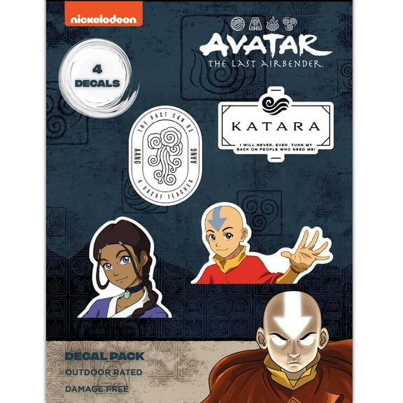 Avatar The Last Airbender Decals - Set of 4 Katara Aang Anime Vinyl Stickers for Car Window Laptop Water Bottle Truck Bumper Air Bender Vehicle Accessories