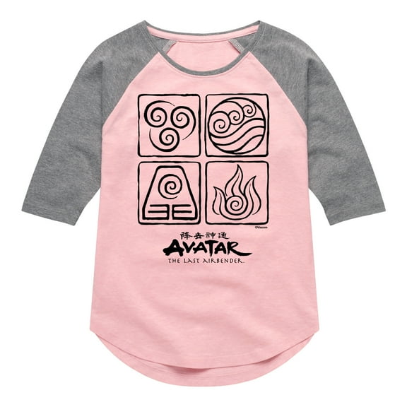 Avatar - The Last Airbender - Four Elements - Youth Girls Raglan Graphic T-Shirt