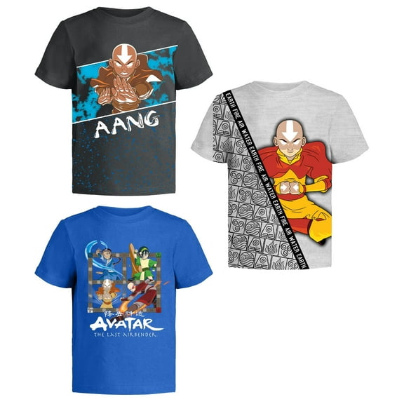 Avatar The Last Airbender Graphic T-Shirts 3 Pack for Boys 10 Bk/Gy/Bl SS Black/Grey/Blue