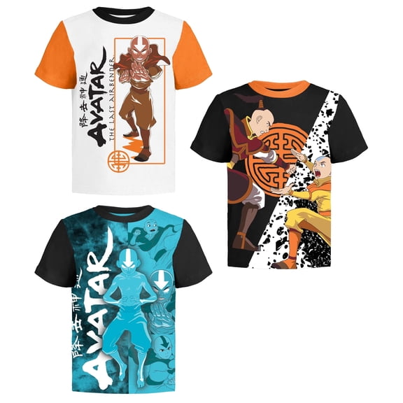 Nickelodeon Avatar The Last Airbender Graphic T-Shirts for Boys, Black/Gray/Blue, 3 Pack