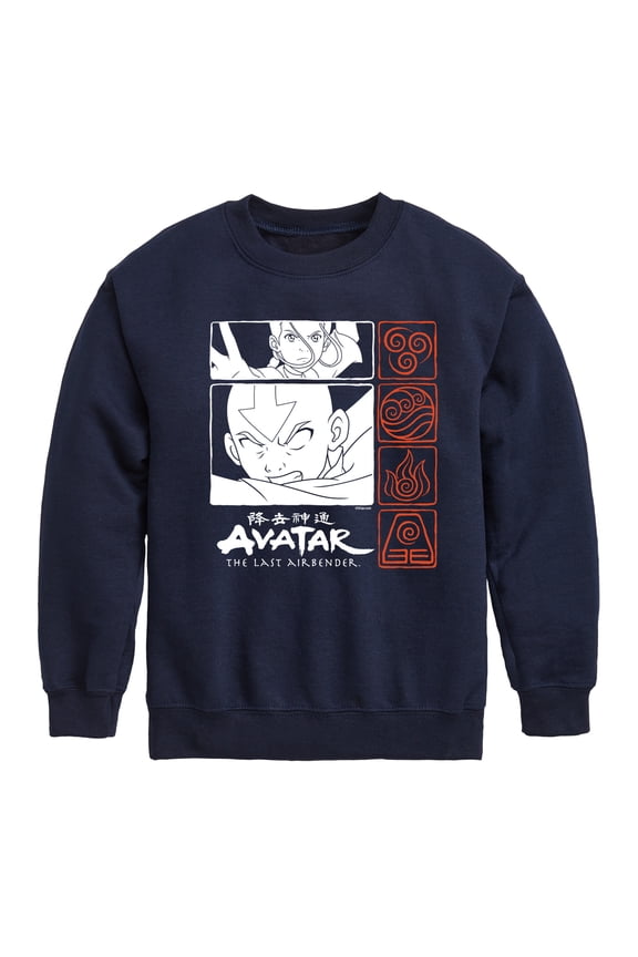 - Katara and Aang Grid Graphic Long Sleeve Fleece Sweatshirt