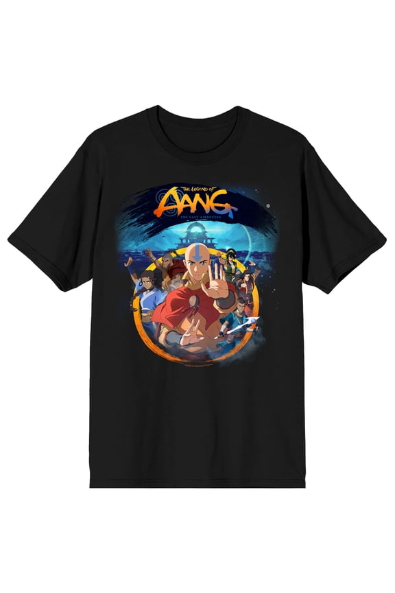 Avatar: The Last Airbender Team Aang & Temple Adult Black Crew Neck Short Sleeve T-shirt  - Large