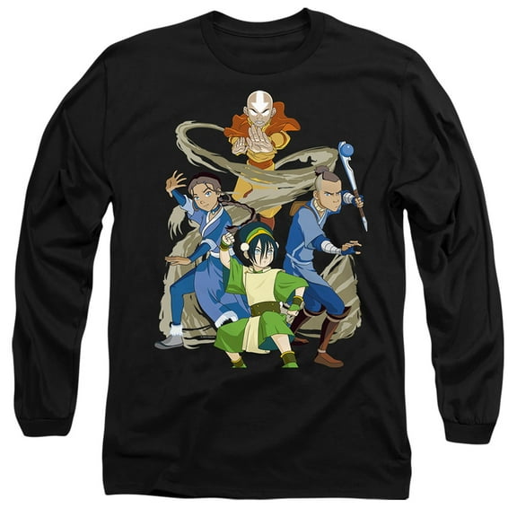 Avatar The Last Airbender Team Avatar Elements Unisex Adult Long-Sleeve T Shirt (Medium) Black