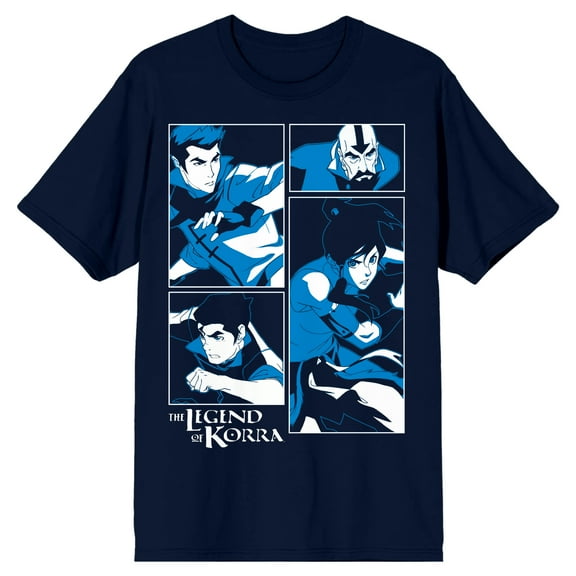 Avatar The Legend Of Korra Blue Tonal Characters Crew Neck Short Sleeve Navy Men's T-shirt-Small