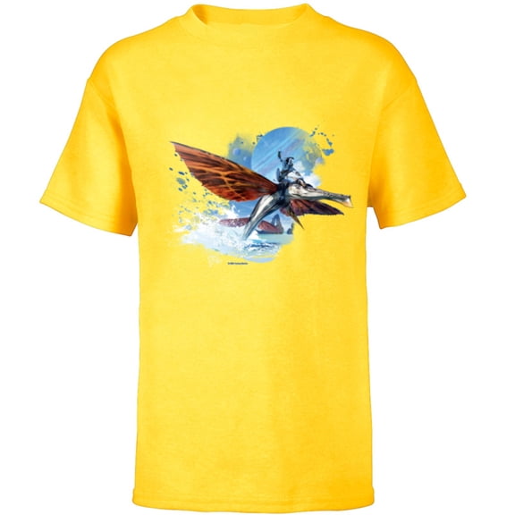 Avatar: The Way of Water Jake Sully Riding Skimwing Painted - Short Sleeve T-Shirt for Kids - Customized-Yellow