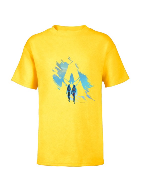 Avatar: The Way of Water Jake and Neytiri A Logo Illustrated - Short Sleeve T-Shirt for Kids - Customized-Yellow