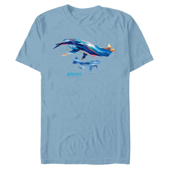 Avatar: The Way of Water Tulkun Mother and Calf Illustrated - Short Sleeve Blended T-Shirt for Adults - Customized-Ocean Blue