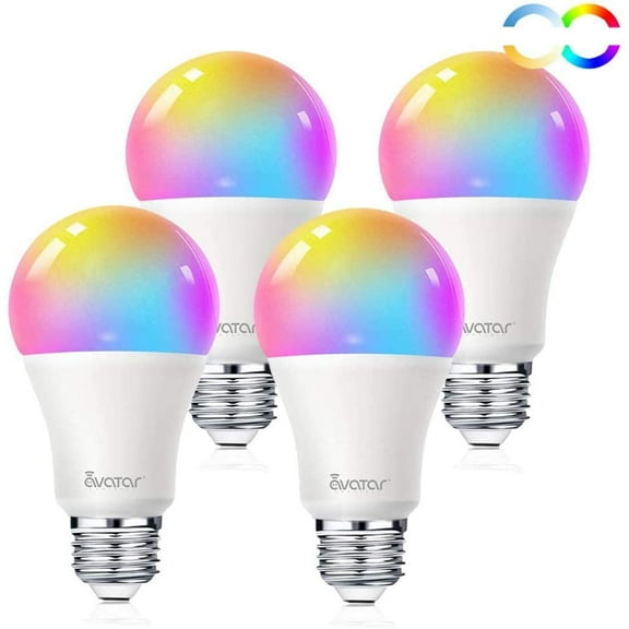 AvatarControls 4 Pack APP Control Smart Bulbs E26 RGBW Dimmable Multicolor WiFi Smart LED Lights, A19 900LM 70 Watt Equivalent