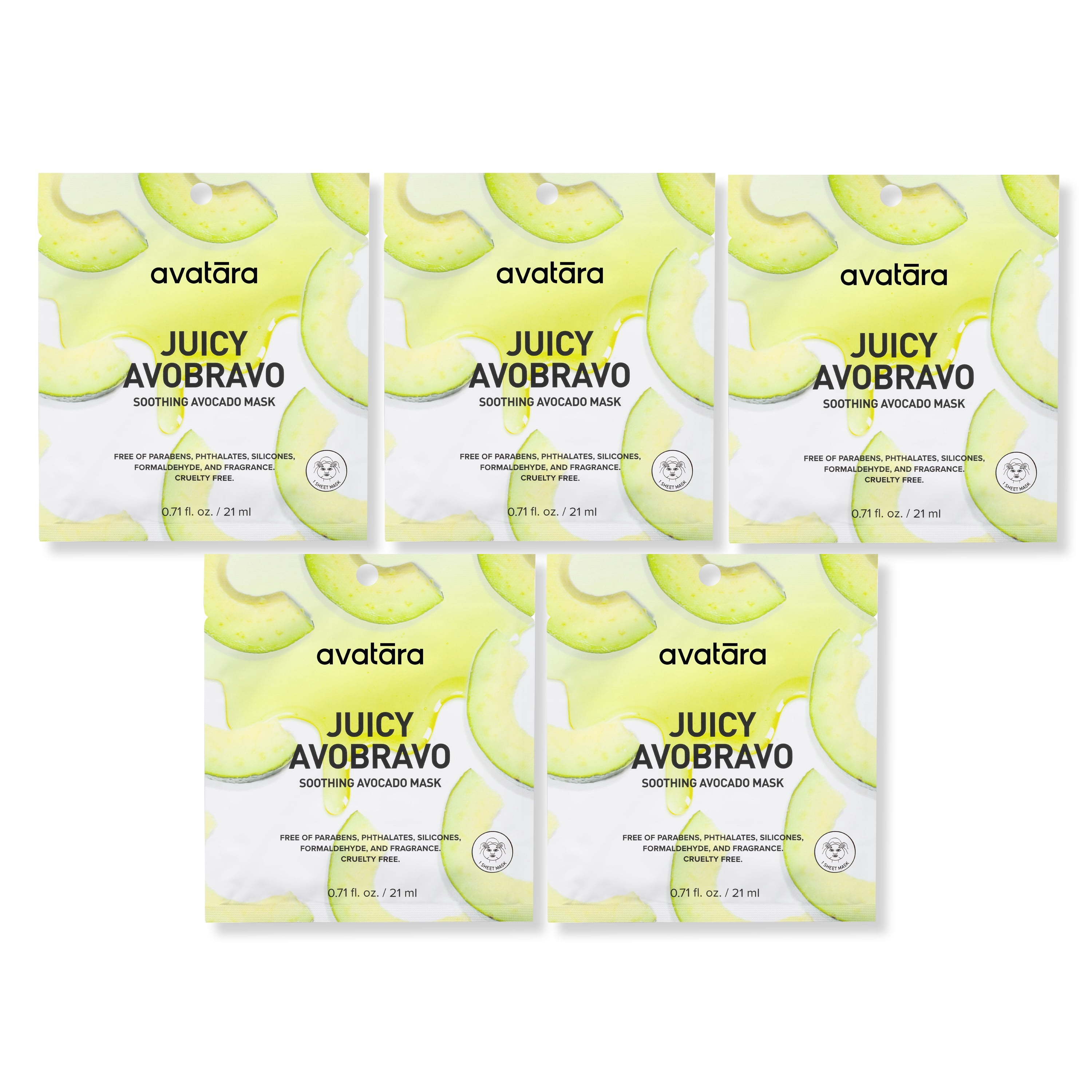Avatara Juicy Avobravo Soothing Avocado Face Mask 5 PK for All Skin Types, 5 Sheet Masks