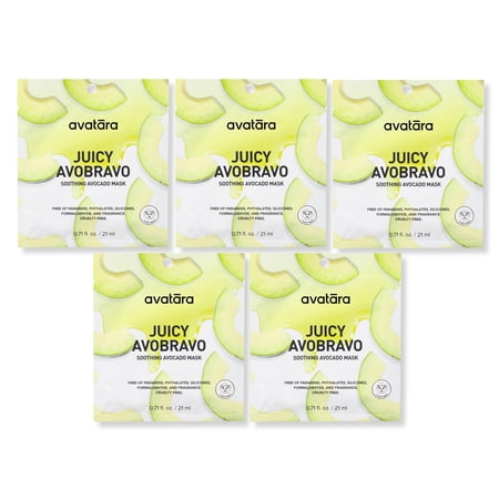 Avatara Juicy Avobravo Soothing Avocado Face Mask 5 PK for All Skin Types, 5 Sheet Masks