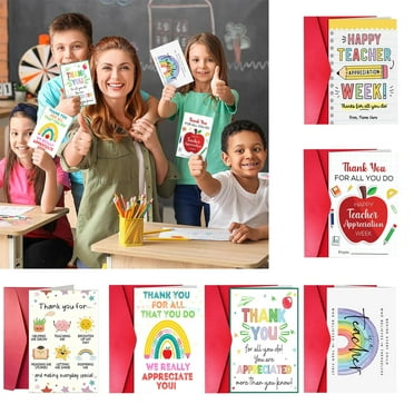 Avdjesfny 6Pcs 8x5.3Inch Bulk Thank You Cards with Envelopes - Appreciation Gift Note for Teachers and Kids (6 Assorted Designs) Multicolor